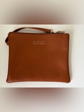 Barneys New York Brown Leather Wristlet Clutch